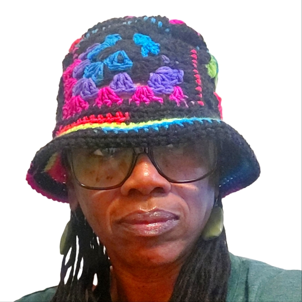 Bucket Hat, Chosen by Design, Crocheted Granny Squares, Acrylic Yarn, Multi-Colo